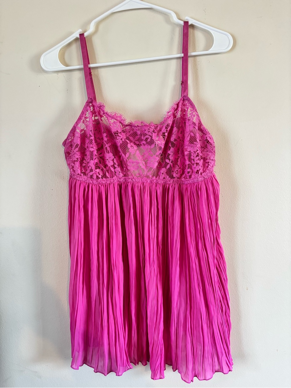 Victoria's Secret Hot Pink Lace & Pleated Chemise